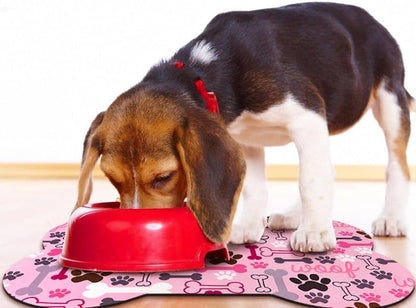 Dog Food Mats for Floors Waterproof, Pet Feeding Absorbent Water Bowl Mat Cat Placemats Pink Bone Shape 23.6 * 15.7 inch