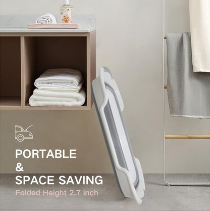 Collapsible Pet Bathtub with Water Drain Plug, Foldable Bathtub for Puppy Small Dogs Cats, Portable & Space Saving Design, BPA Free, Grey