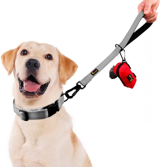 PLUTUS PET Short Training Dog Leash with Padded Handle for Medium Large Dogs,18 Inch Heavy Duty Strong Traffic Leash with Carabiner Clip for Climbing Walking or Guiding Blind(18”,Gray)