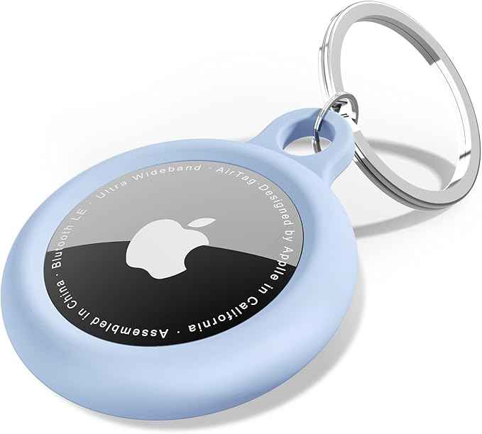oakxco Compatible with Airtag Keychain Silicone, Holder with Key Ring, Cover Cute Accessories for Kids, Luggage, Car Dog Collar, Car, Compatible with Apple Airtag Case, Aqua Sky Baby Light Blue