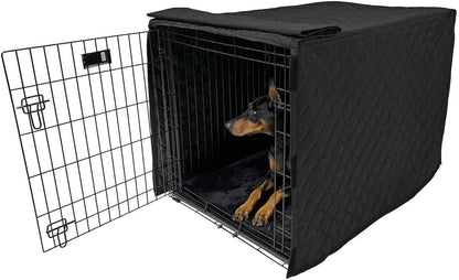 4Knines Quilted Dog Crate Cover – Heavy-Duty, Water-Resistant Fabric for Indoor/Outdoor Use – Durable Travel Cage Cover for Training, Weather Protection – Fits 48-Inch Crates – Black