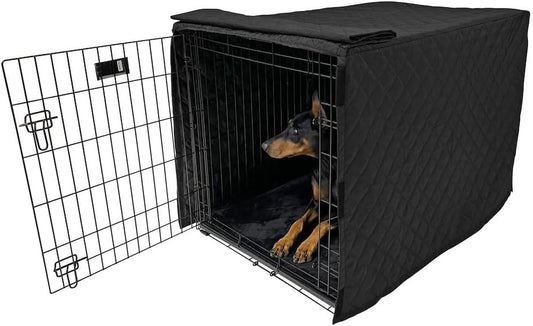 4Knines Quilted Dog Crate Cover – Heavy-Duty, Water-Resistant Fabric for Indoor/Outdoor Use – Durable Travel Cage Cover for Training, Weather Protection – Fits 36-Inch Crates – Black