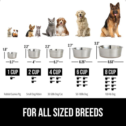 GORILLA GRIP Set of 2 Dog Bowls, Heavy Duty Metal Food and Water Bowl for Feeding Dogs and Cats, Dishwasher Safe, Rust Resistant Stainless Steel, BPA Free Rubber Base, Holds 1 Cup (8 fl oz), Beige