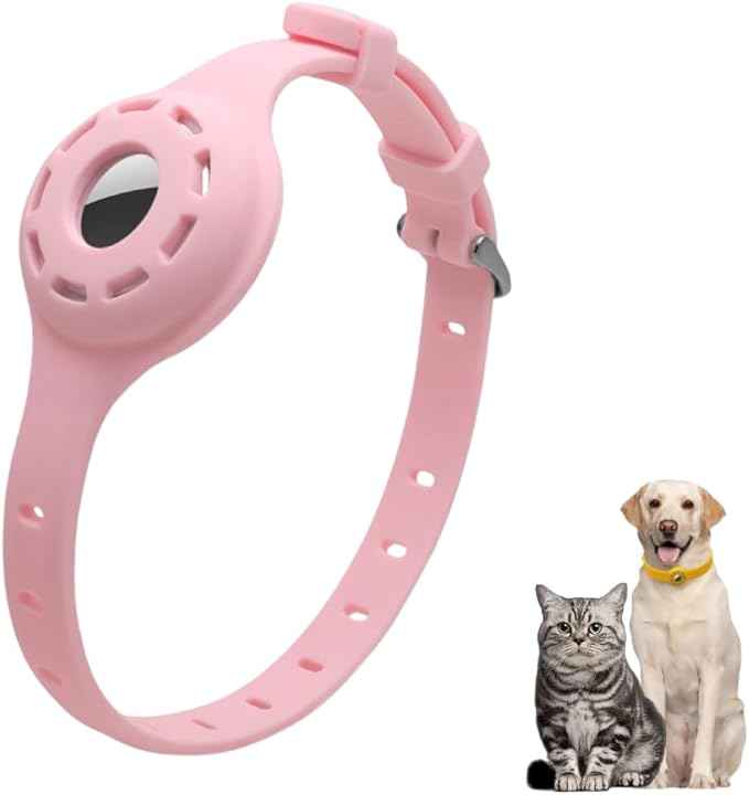 Airtag Protector Silicone Luminous Collar Adjustable Loss Prevention Eye-catching Pet Collar for Cats and Small Dogs(Pink)