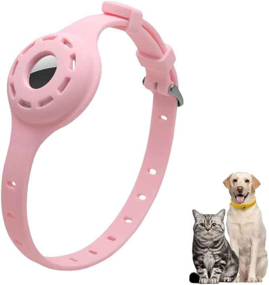 Airtag Protector Silicone Luminous Collar Adjustable Loss Prevention Eye-catching Pet Collar for Cats and Small Dogs(Pink)