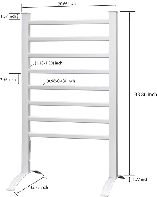 KEG Towel Warmer 8 Bars for Bathroom Freestanding or Wall Mounted Bath Towel Heater Plug-in with Built-in Timer Silver