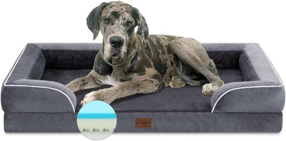 Comfort Expression Dog Beds Memory Foam, XXL Orthopedic Waterproof Dogs Beds, Giant Washable Dog Beds with Bolster & Removable Cover(XX-Large,Leaden Grey)