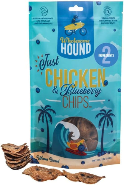 Chicken & Blueberry Chips – 2 Simple Ingredient Dog Treats, All Natural & Healthy Training Snacks for Small, Medium & Large Breeds, Puppies – High Protein, Made in USA, 7oz