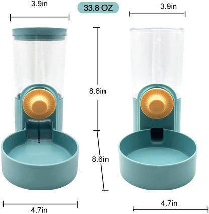 Pet Hanging Automatic Feeders Drinking Bowls 40oz, Auto Gravity Pet Feeding Water Set, Cage Pet Feeding Bowls Dispenser for Cats Dogs Puppy, Rabbit Hamsters Chinchilla Hedgehog (Green-Water)