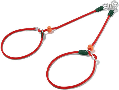 Howgo Double Slip Leash Slip Lead | Dual Dog Lead for 2 Dogs,360° Swivel No Tangle | Dog Training Nylon Leash and Collar | Double Clip Coupler and Splitter | Lightweight Aluminum (Red, 3FT)