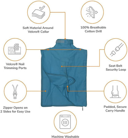 Cozy Comfort Carrier - Small Light Blue Cat Carrier and Cat Restraint Bag for Medication Administration, Grooming, Vet Visits, Dental Care, and Nail Trimming