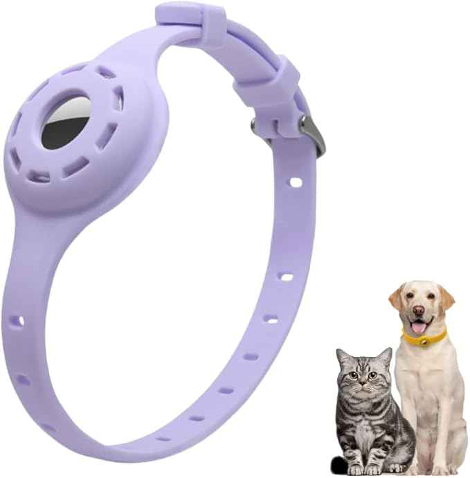 Airtag Protector Silicone Luminous Collar Adjustable Loss Prevention Eye-catching Pet Collar for Cats and Small Dogs(Purple)