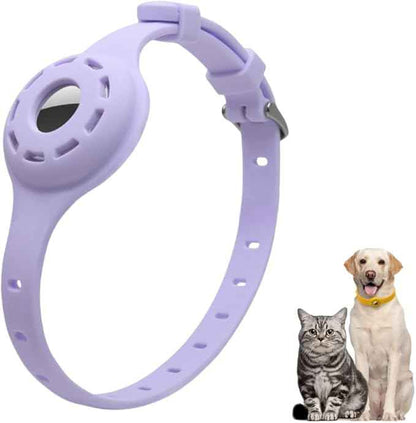 Airtag Protector Silicone Luminous Collar Adjustable Loss Prevention Eye-catching Pet Collar for Cats and Small Dogs(Purple)