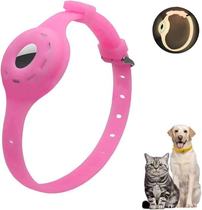 Airtag Protector Silicone Luminous Collar Adjustable Loss Prevention Eye-catching Pet Collar for Cats and Small Dogs(Phosphor)