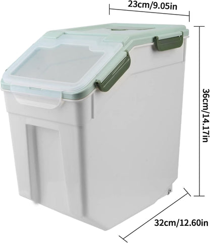AnRui Dog Food Storage Container with Scoop, Large Airtight Plastic Pet Dog Cat Dry Food Bin, Cereal Grain Organizer Box for Rice, Flour, Snack, Baking Supplies, Kitchen Pantry, 20lb, Green