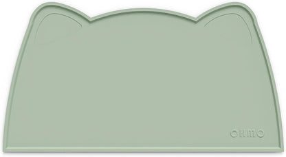 OHMO - Cat Food Mat, Silicone Pet Feeding Mat for Floor Non-Skid Waterproof Dog Water Bowl Tray, Easy to Clean Pet Placemat (Sage Green, 18 * 9.8'')
