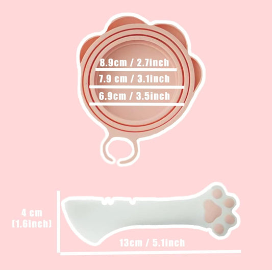 Meow&Woof Cute Cat Pet Can Food Cover with Spoon - One Lid and One Spoon Pack (Gray)