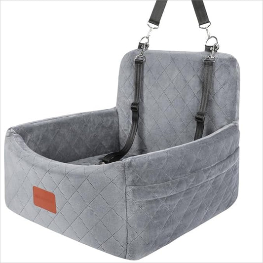 Dog Car Seat for Small Dogs Under 30lbs,Comfy & Safe Travel Bed with Washable Cover,2 Clip-On Safety Leashes and Pockets,Anti-Slip Base,Easy to Install(Grey) - Pawvie
