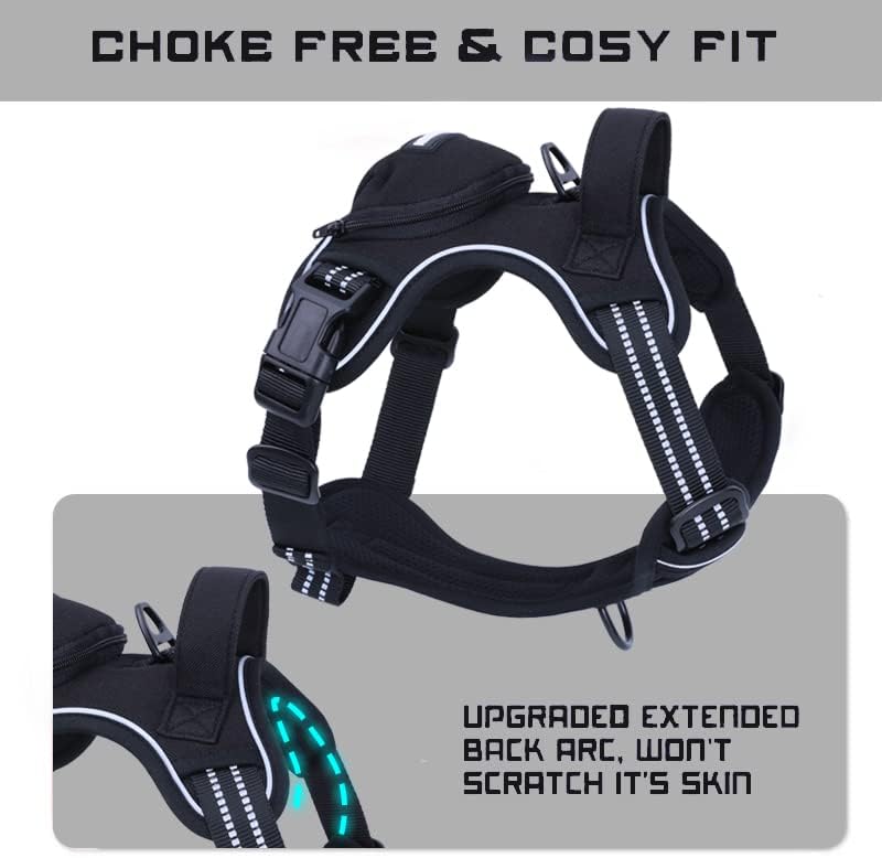 No Pull Dog Harness for Medium Dogs, Adjustable No Choke Pet Vest with Dog Leash Fit Smart Reflective Pet Walking Harness for Training Easy Control Soft Handle Black L