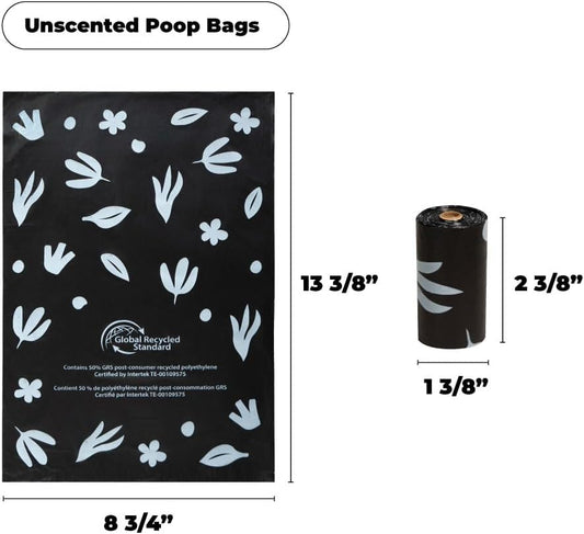 Best Pet Supplies Poop Bags for Dogs, 50% Post-Consumer Recycled Content dog waste bags on rolls, fits all poop bag holders for leashes - Black, 150 Count, Unscented
