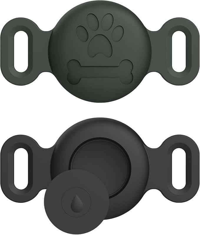 2 Pack Case for Airtag Dog Cat Collar Holder, Soft Silicone Anti-Lost Waterproof Protective Case Compatible with Apple Airtag, for Pet Dog Cat Collars Holder