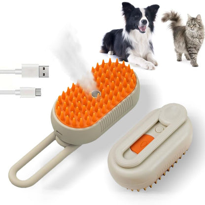 Cat Steam Brush for Shedding, 4 in 1 Rechargeable Pet Steam Brush for Dogs and Cats, Anti-Static, Massage, Cleaning, Shedding & Combing All In One! (Khaki)