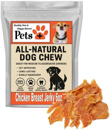 Pets Plus Premium Dog Treats – Chicken Jerky, 6 oz | All-Natural, High-Protein Dog Chews, Grain-Free Healthy Treats for Training, Rewards & Dental Support