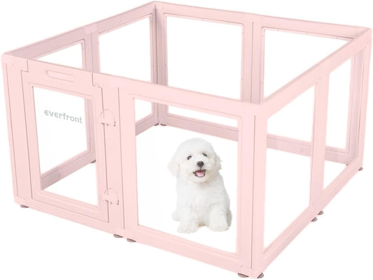 Clear Acrylic Plastic Dog Playpen - Clear Dog Play Pen - Easy Assemble Acrylic Dog Playpen - Puppy Playpen, Cat Playpen, Small Animal Playpen, Dog Play Pen Indoors (Pink-23.6" H, 8PCS)