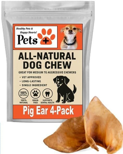 Pets Plus Premium Dog Treats – Pig Ears, 4 Pack | All-Natural, High-Protein Chews for Dogs, Long-Lasting Treats for Dental Health, Training & Boredom Relief
