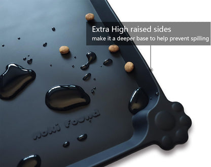 Hoki Found Large Silicone Pet Food Mats Tray - Non Slip Dog Cat Bowl Mats Placemat - Pet Feeding Mat - Pet Water Mats for Floors- Waterproof Dog Cat Food Mats - Black