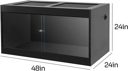 OIIBO 120 Gallon Reptile Terrarium, 48" x 24" x 24" Wooden Reptile Terrarium with Double Hinge Sliding Doors and Top Screen Ventilation Black Reptiles Habitat Lounge