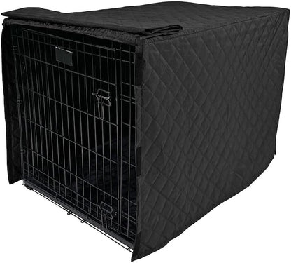 4Knines Quilted Dog Crate Cover – Heavy-Duty, Water-Resistant Fabric for Indoor/Outdoor Use – Durable Travel Cage Cover for Training, Weather Protection – Fits 42-Inch Crates – Black