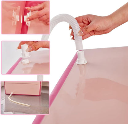 Portable Dog Bathtub for Large Dogs - 48.4Gal Foldable Pet Wash Station with Drain Plug, Insulated & Non-Slip Design for Indoor/Outdoor Bathing, Grooming, Camping（Pink）