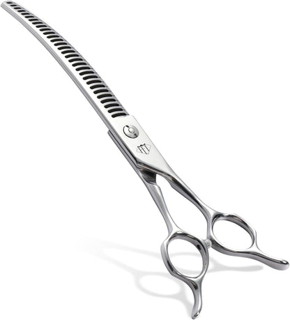 Professional Dog Grooming Scissors, 85% Thinning Rate, 25° Curved Blade, JP440C Steel, 7.0" Ergonomic Handle