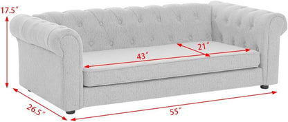 Dog Sofa Couch for Medium to Large Dogs, 55" Memory Foam Pet Sofa Couch with Washable Fabric, Durable Elevated Dog Bed with Legs, Removable Cushion for Medium and Large Dogs, Blue