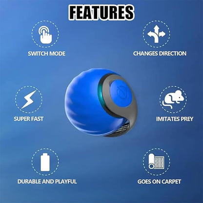Interactive Cat Toy Ball,Speedy Tail2.0 Cat Toy,Automatic Interactive Cat Toys for Indoor Cats with 2 Tails,2Speeds Rechargeable Cat Enrichment Toys for Small/Medium/Large Cats to Keep Them Busy(Blue)