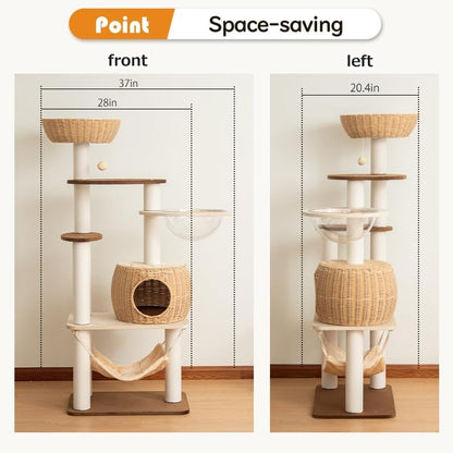 56.6in Large Wooden cat Tower for Large Multiple Cats,cat Tree with Observation Deck, Suitable for Summer and Winter 144CM (Particleboard)