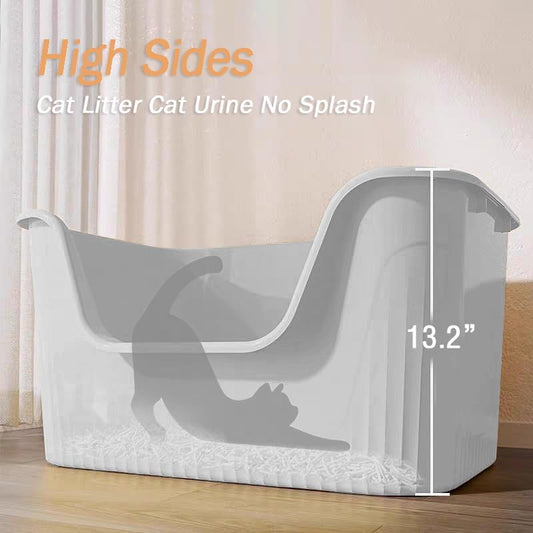 Vealind 2 Extra Large Cat Litter Box with High Sides, XL Litter Boxes for Indoor Big Cats, Grey Big Tall Deep High Wall Litter Box for 2 or Multiple Cats