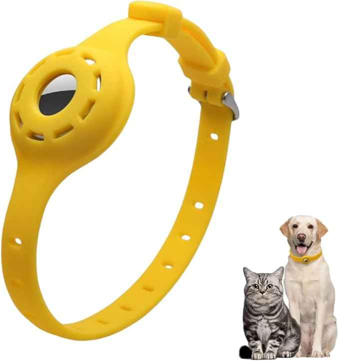 Airtag Protector Silicone Luminous Collar Adjustable Loss Prevention Eye-catching Pet Collar for Cats and Small Dogs(Yellow)