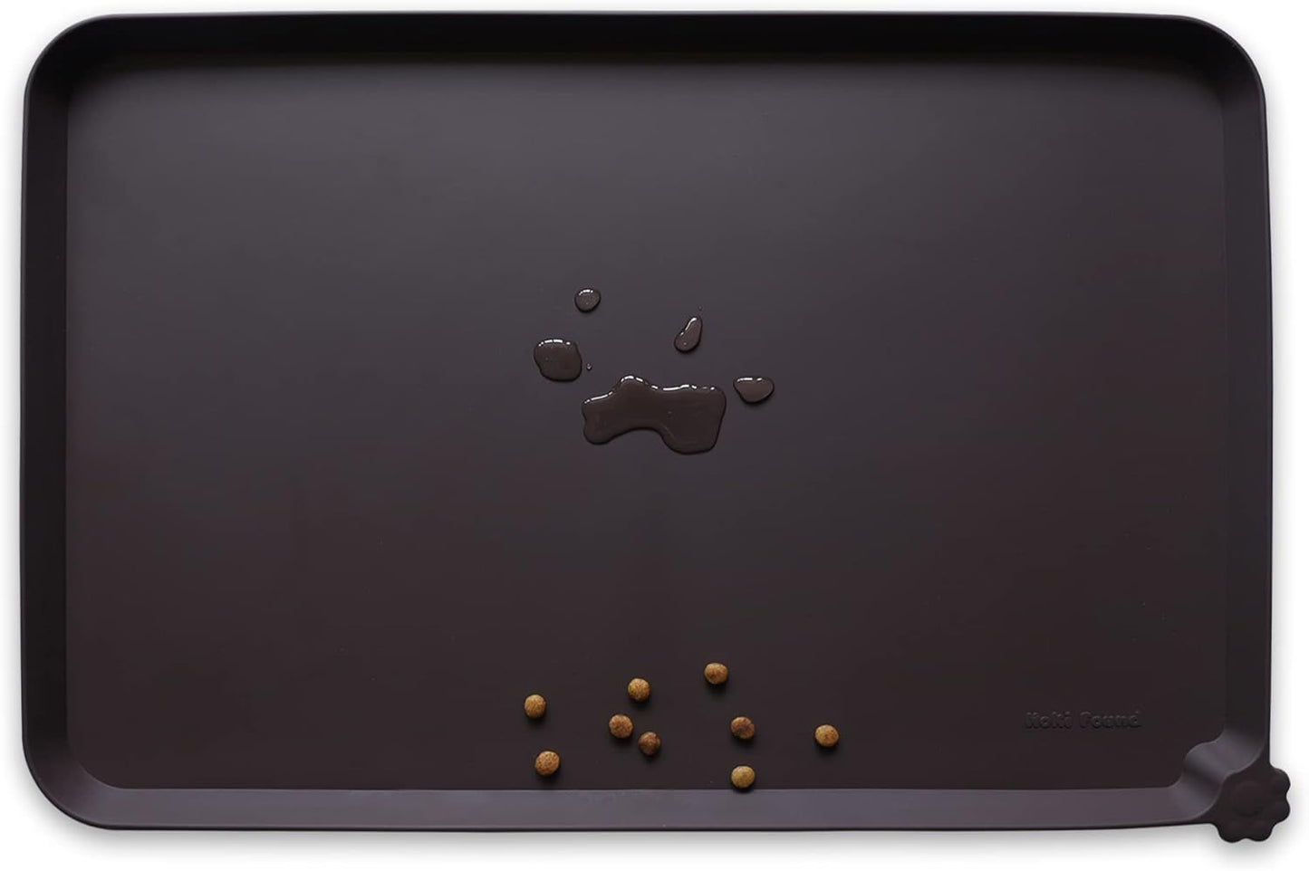 Hoki Found Silicone Pet Food Mats Tray - High-Lips Pet Dog Cat Bowl Mats - Pet Feeding Mat - Waterproof Dog Cat Food Mats -Pet Water Mats for Floors - Dark Oak