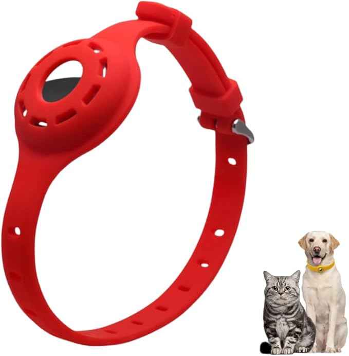 Airtag Protector Silicone Luminous Collar Adjustable Loss Prevention Eye-catching Pet Collar for Cats and Small Dogs(Red)