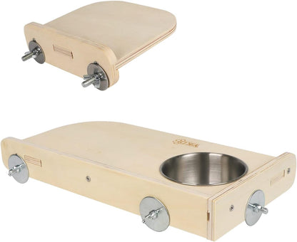 Chinchilla Wooden Platform Set, Pet Cage Platform with Feeding Bowl, Small Animals Cage Accessories for Chinchilla Squirrel Gerbil Suger Glider Hamsters (Feeding Platform + Small Platform)