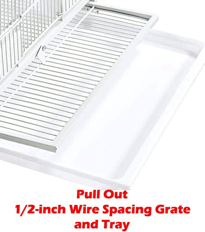 Stackable Center Divided Breeder Breeding Bird Flight Double Rolling Cage for Aviaries Canaries Cockatiels Lovebirds Finches Budgies Small Parrots (White Vein, Double Story)