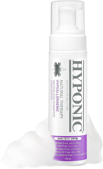 HYPONIC Hypoallergenic Premium Waterless Shampoo for All Pets (Unscented, 6.4 oz) - Fragrance Free, Natural Dry Shampoo, Waterless Foam, Grooming for Dogs and Cats