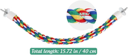 Colorful Bird Rope Perch Stand, Birdcage Swing Spiral Toys, Bird Climbing Standing Bungee Rope Perches Chew Toys Cage Accessories for Cockatiels Parrots Birds (40CM/15.7inch)