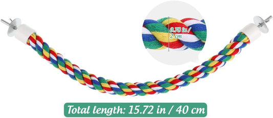 Colorful Bird Rope Perch Stand, Birdcage Swing Spiral Toys, Bird Climbing Standing Bungee Rope Perches Chew Toys Cage Accessories for Cockatiels Parrots Birds (40CM/15.7inch)