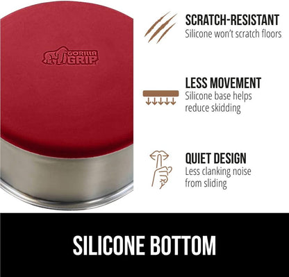 GORILLA GRIP Set of 2 Dog Bowls, Holds 6 Cups (48 fl oz), Heavy Duty Metal Food and Water Bowl for Feeding Dogs and Cats, Dishwasher Safe, Rust Resistant Stainless Steel, BPA Free Rubber Base, Red