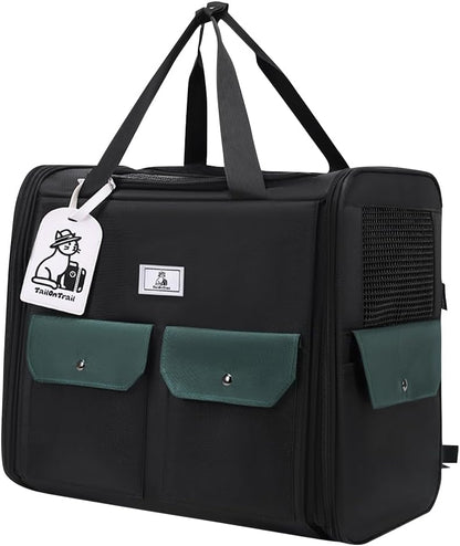 Dog Backpack, Pet Backpack with Breathable Mesh, Pet Travel Carrier with Soft Padded, Reinforced Support, Airline Approved Cat Backpack(Black)