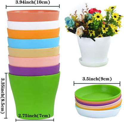 50 Pack 4 Inch Plant Pots Bulk Small Plastic Planters Pots with Drainage Holes Flower Pot for Succulent, Cactus, Herb, African Violet (50pcs-Multicolor, 4Inches)