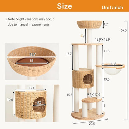 Wooden Cat Tree for Large Cats, Modern Multi-Level Condo with Natural Wood, Indoor Cat Furniture for Medium and Big Pets (Cream Y909S)